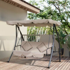 Outsunny 2-in-1 Patio Swing Chair 3 Seater Hammock Cushion Bed Tilt Canopy Beige 4 Outsunny 2-in-1 Patio Swing Chair 3 Seater Hammock Cushion Bed Tilt Canopy Beige -Outsunny store 10658960 3
