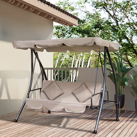 Outsunny 2-in-1 Patio Swing Chair 3 Seater Hammock Cushion Bed Tilt Canopy Beige Outsunny 2-in-1 Patio Swing Chair 3 Seater Hammock Cushion Bed Tilt Canopy Beige -Outsunny store 10658960 3