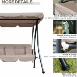 Outsunny 2-in-1 Patio Swing Chair 3 Seater Hammock Cushion Bed Tilt Canopy Beige 6 Outsunny 2-in-1 Patio Swing Chair 3 Seater Hammock Cushion Bed Tilt Canopy Beige -Outsunny store 10658960 5