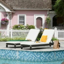 Outsunny Set Of 2 Garden Rattan Wicker Sun Lounger Adjustable Relaxer Black -Outsunny store 11651706 3