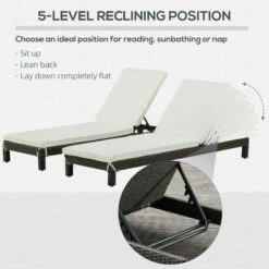 Outsunny Set Of 2 Garden Rattan Wicker Sun Lounger Adjustable Relaxer Brown -Outsunny store 11651711 5