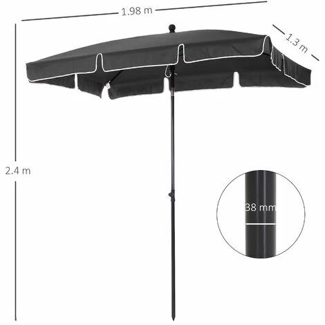 Outsunny Aluminium Sun Umbrella Parasol Patio Rectangular 2M x 1.3M Grey Outsunny Aluminium Sun Umbrella Parasol Patio Rectangular 2M X 1.3M Grey -Outsunny store 11678428 2