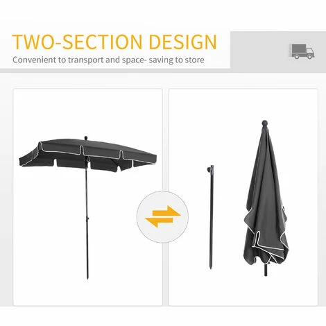 Outsunny Aluminium Sun Umbrella Parasol Patio Rectangular 2M x 1.3M Grey Outsunny Aluminium Sun Umbrella Parasol Patio Rectangular 2M X 1.3M Grey -Outsunny store 11678428 5