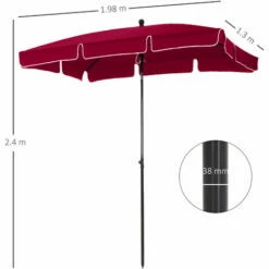 Outsunny Aluminium Sun Umbrella Parasol Patio Rectangular 2M X 1.3M Red -Outsunny store 11678432 2