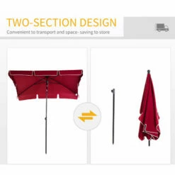 Outsunny Aluminium Sun Umbrella Parasol Patio Rectangular 2M X 1.3M Red -Outsunny store 11678432 5