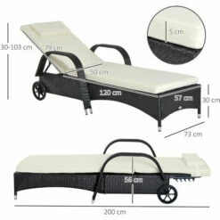 Alternative view of Outsunny Adjustable Wicker Rattan Sun Lounger Recliner Chair W/ Cushion Black