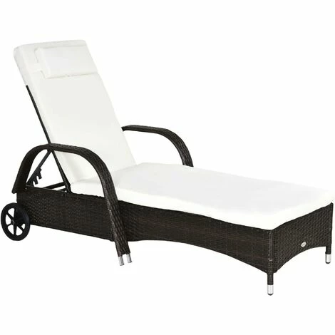 Outsunny Adjustable Wicker Rattan Sun Lounger Recliner Chair w/ Cushion Brown Outsunny Adjustable Wicker Rattan Sun Lounger Recliner Chair W/ Cushion Brown -Outsunny store 11678445 1