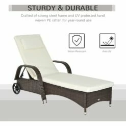 Outsunny Adjustable Wicker Rattan Sun Lounger Recliner Chair W/ Cushion Brown 5 Outsunny Adjustable Wicker Rattan Sun Lounger Recliner Chair W/ Cushion Brown -Outsunny store 11678445 4