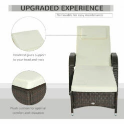 Outsunny Adjustable Wicker Rattan Sun Lounger Recliner Chair W/ Cushion Brown 6 Outsunny Adjustable Wicker Rattan Sun Lounger Recliner Chair W/ Cushion Brown -Outsunny store 11678445 5