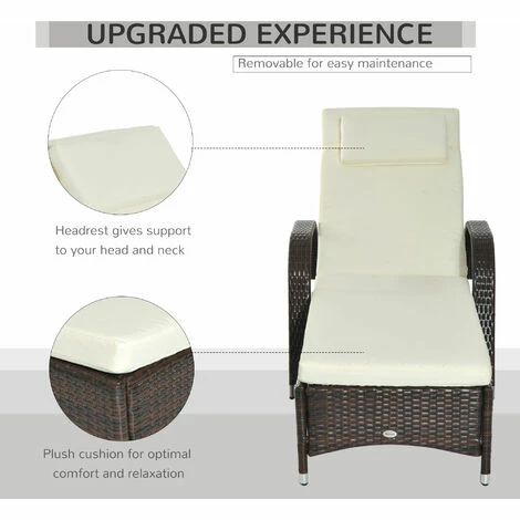 Outsunny Adjustable Wicker Rattan Sun Lounger Recliner Chair w/ Cushion Brown Outsunny Adjustable Wicker Rattan Sun Lounger Recliner Chair W/ Cushion Brown -Outsunny store 11678445 5