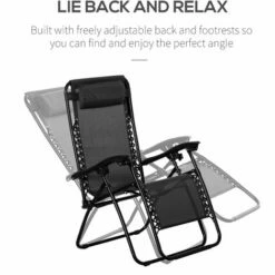 Outsunny 3PC Zero Gravity Chairs Sun Lounger Table Set W/ Cup Holders, Black -Outsunny store 11678504 4