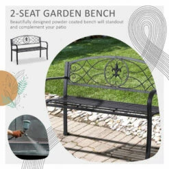 Outsunny Outdoor Patio Garden Bench Scroll Park Furniture Porch Chair Metal -Outsunny store 11678514 4