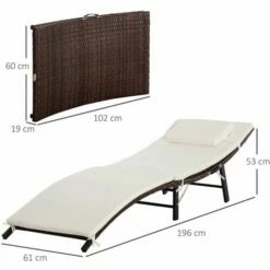 Outsunny Folding Rattan Sun Lounger Outdoor Chair With Cushion And Pillow 3 Outsunny Folding Rattan Sun Lounger Outdoor Chair With Cushion And Pillow -Outsunny store 11678520 2