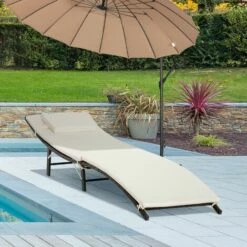 Outsunny Folding Rattan Sun Lounger Outdoor Chair With Cushion And Pillow 4 Outsunny Folding Rattan Sun Lounger Outdoor Chair With Cushion And Pillow -Outsunny store 11678520 3
