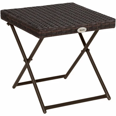 Outsunny Folding Square Rattan Coffee Table w/ Steel Frame Bistro Garden Brown Outsunny Folding Square Rattan Coffee Table W/ Steel Frame Bistro Garden Brown -Outsunny store 11678523 1