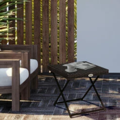 Outsunny Folding Square Rattan Coffee Table W/ Steel Frame Bistro Garden Brown 4 Outsunny Folding Square Rattan Coffee Table W/ Steel Frame Bistro Garden Brown -Outsunny store 11678523 3