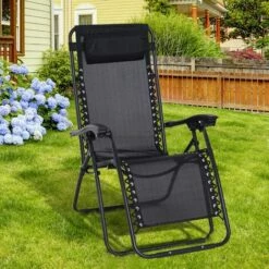 Outsunny Metal Frame Zero Gravity Lounger W/ Head Pillow For Patio Decking Black -Outsunny store 11678646 3
