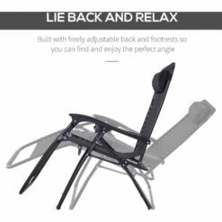 Outsunny Metal Frame Zero Gravity Lounger W/ Head Pillow For Patio Decking Black -Outsunny store 11678646 4