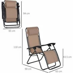 Alternative view of Outsunny Metal Frame Zero Gravity Lounger W/ Head Pillow For Patio Decking Beige