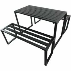 Outsunny 3Pcs Outdoor Dining Set Metal Beer Table Bench Patio Garden Yard
