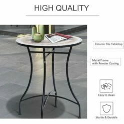 Outsunny Mosaic Table Round Ceramic Bistro Garden Furniture Side Bar Table Patio -Outsunny store 11678686 4