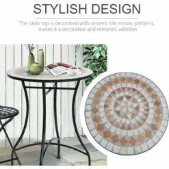 Outsunny Mosaic Table Round Ceramic Bistro Garden Furniture Side Bar Table Patio -Outsunny store 11678686 5