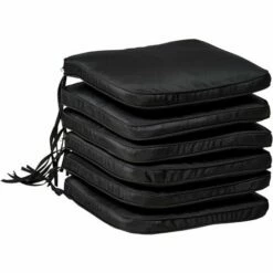 Outsunny Set Of 6 Chair Cushion Seat Pads Dining Chair W/ Straps Outdoor Black