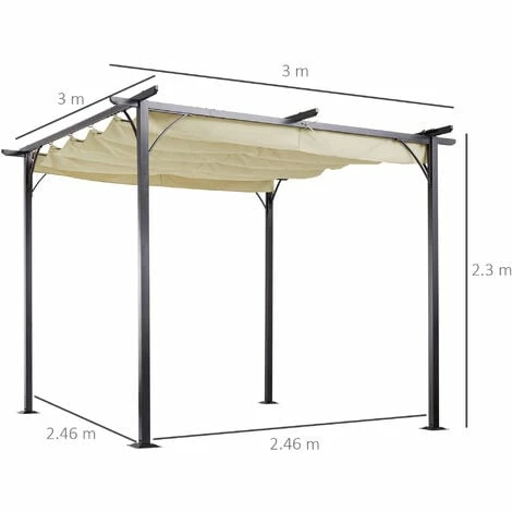 Outsunny 3x3m Outdoor Pergola Metal Gazebo Porch Awning Retractable Canopy Outsunny 3x3m Outdoor Pergola Metal Gazebo Porch Awning Retractable Canopy -Outsunny store 11678722 2