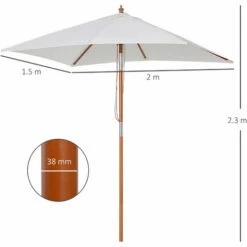 Alternative view of Outsunny Wooden Patio Umbrella Market Parasol Outdoor Sunshade Cream White