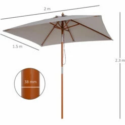 Outsunny Wooden Patio Umbrella Market Parasol Outdoor Sunshade 6 Ribs Grey -Outsunny store 11678736 2