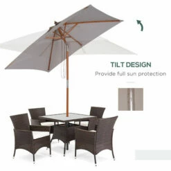Outsunny Wooden Patio Umbrella Market Parasol Outdoor Sunshade 6 Ribs Grey -Outsunny store 11678736 4