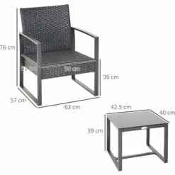 Outsunny 3 Pieces Rattan Patio Bistro Set 2 Chairs Coffee Side Table Set -Outsunny store 11678742 2
