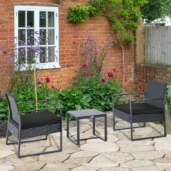 Outsunny 3 Pieces Rattan Patio Bistro Set 2 Chairs Coffee Side Table Set -Outsunny store 11678742 3
