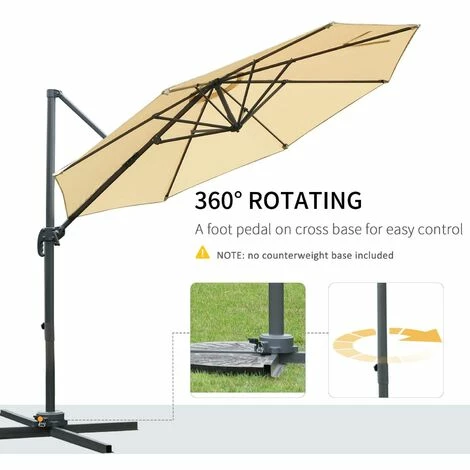 Outsunny 3(m) Garden Banana Parasol Patio Cantilever Hanging Umbrella Beige Outsunny 3(m) Garden Banana Parasol Patio Cantilever Hanging Umbrella Beige -Outsunny store 11678812 5