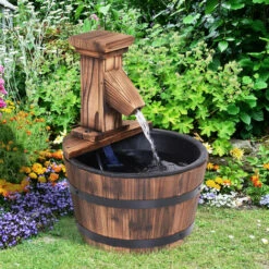 Outsunny Garden Wood Barrel Pump Patio Electric Water Fountain Deck Feature New 4 Outsunny Garden Wood Barrel Pump Patio Electric Water Fountain Deck Feature New -Outsunny store 11678953 3
