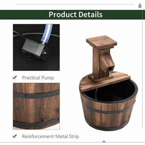 Outsunny Garden Wood Barrel Pump Patio Electric Water Fountain Deck Feature New Outsunny Garden Wood Barrel Pump Patio Electric Water Fountain Deck Feature New -Outsunny store 11678953 5