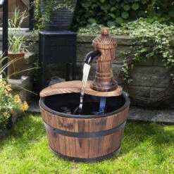 Outsunny Garden Barrel Water Fountain Patio Wood Electric Water Feature W/ Pump -Outsunny store 11678956 3