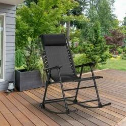 Outsunny Folding Rocking Chair Outdoor Portable Zero Gravity Chair Black 4 Outsunny Folding Rocking Chair Outdoor Portable Zero Gravity Chair Black -Outsunny store 11678981 3