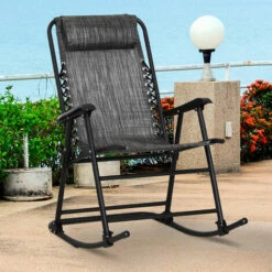 Outsunny Folding Rocking Chair Outdoor Portable Zero Gravity Chair Grey -Outsunny store 11678984 3