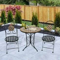 Outsunny 3 Pcs Mosaic Bistro Table Chair Set Patio Garden Dining Furniture -Outsunny store 11679003 3
