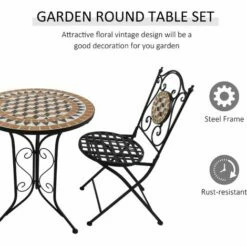 Outsunny 3 Pcs Mosaic Bistro Table Chair Set Patio Garden Dining Furniture -Outsunny store 11679003 5