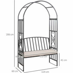 Outsunny Garden Arbor Arch Metal Bench Padded Seat Outdoor Decoration Patio -Outsunny store 11679011 2