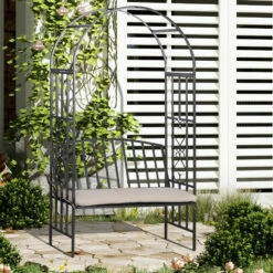 Outsunny Garden Arbor Arch Metal Bench Padded Seat Outdoor Decoration Patio -Outsunny store 11679011 3