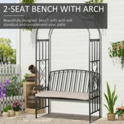 Outsunny Garden Arbor Arch Metal Bench Padded Seat Outdoor Decoration Patio -Outsunny store 11679011 4