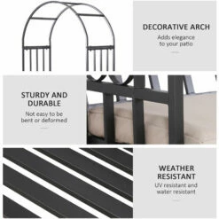 Outsunny Garden Arbor Arch Metal Bench Padded Seat Outdoor Decoration Patio -Outsunny store 11679011 5
