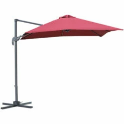 Outsunny Square Cantilever Roma Parasol 360° Rotation W/ Hand Crank, Wine Red