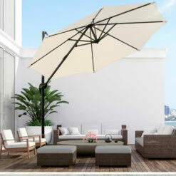 Outsunny Cantilever Roma Parasol 360° Rotation W/ Hand Crank & Base, Cream White 4 Outsunny Cantilever Roma Parasol 360° Rotation W/ Hand Crank & Base, Cream White -Outsunny store 11679060 3