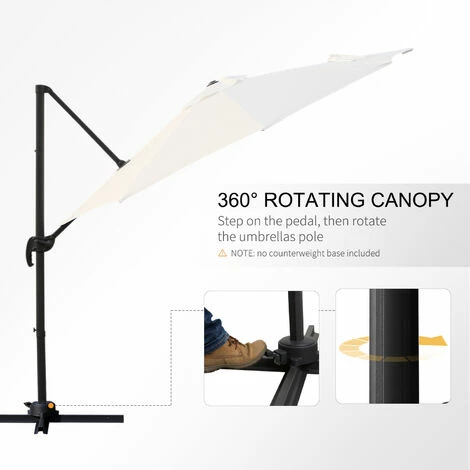 Outsunny Cantilever Roma Parasol 360° Rotation w/ Hand Crank & Base, Cream White Outsunny Cantilever Roma Parasol 360° Rotation W/ Hand Crank & Base, Cream White -Outsunny store 11679060 4