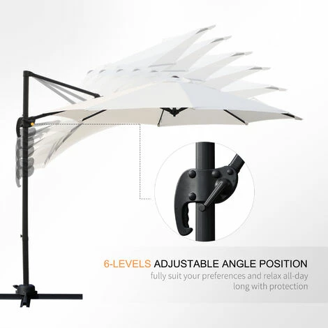 Outsunny Cantilever Roma Parasol 360° Rotation w/ Hand Crank & Base, Cream White Outsunny Cantilever Roma Parasol 360° Rotation W/ Hand Crank & Base, Cream White -Outsunny store 11679060 5