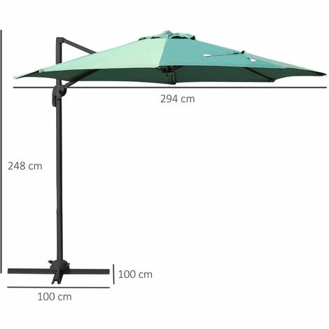 Outsunny Cantilever Roma Parasol 360° Rotation w/ Hand Crank & Base, Green Outsunny Cantilever Roma Parasol 360° Rotation W/ Hand Crank & Base, Green -Outsunny store 11679062 2